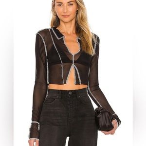 Superdown Black White Mesh Top